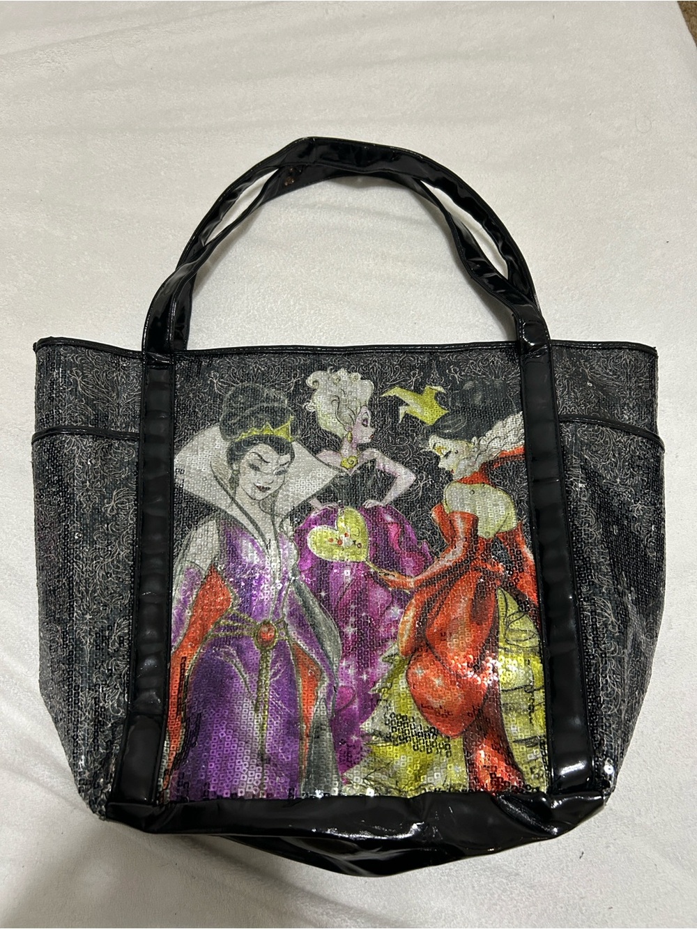 Black Sequin Disney Villains Tote Bag
